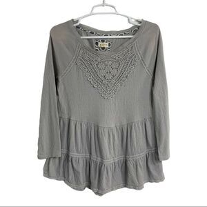 Meadow Rue Tunic Top Shirt Crochet Long Sleeve Peplum Ruffle Sz S